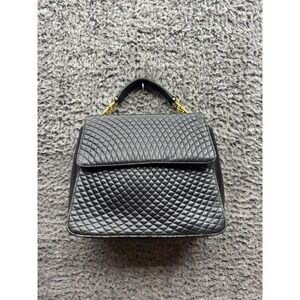 Vintage Bally Women's Authentic Quilted Leather Two‎ Way Handbag Black Gold